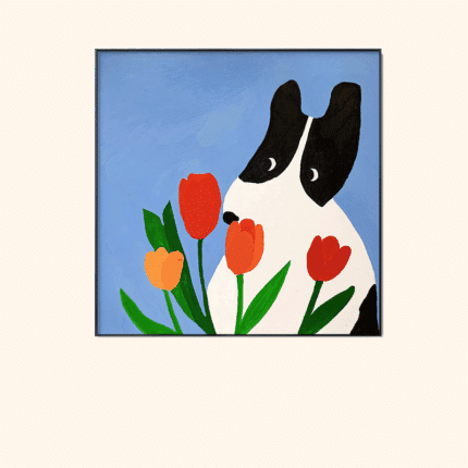 犬 アートポスター チューリップと犬