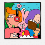 ミュージック＆ライフスタイル アートポスター 音楽と本の世界に