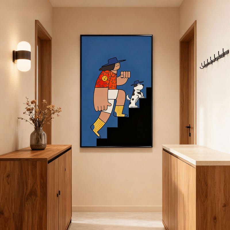 ステップドッグのポップアートポスター｜カラフルキャラクターアート｜MomokoArt