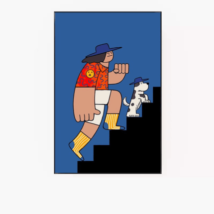 ステップドッグのポップアートポスター｜カラフルキャラクターアート｜MomokoArt