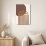 北欧ミニマルなリビングに飾られた抽象アーチラインアート