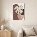 北欧ミニマルなリビングに飾られた抽象リーフのボタニカルアート