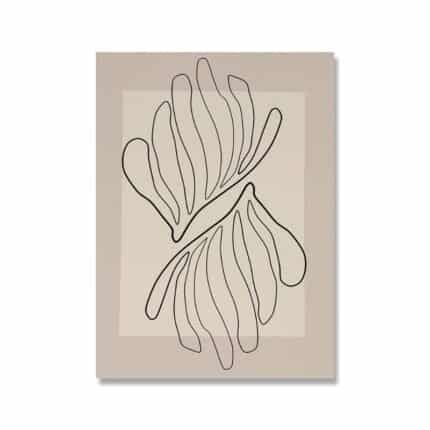 ブラックラインで描かれた植物モチーフの北欧ミニマル抽象アート作品。