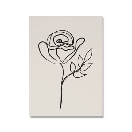 ベージュ背景にブラックラインで描かれた、北欧ミニマル 抽象アート作品。