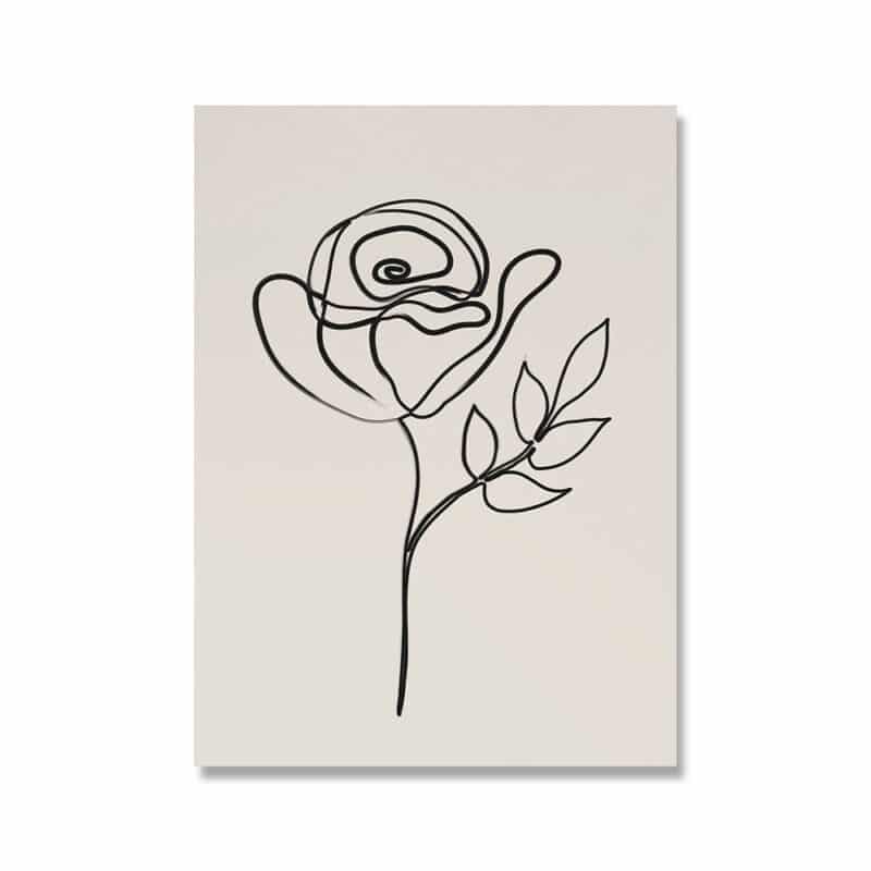 ベージュ背景にブラックラインで描かれた、北欧ミニマル 抽象アート作品。