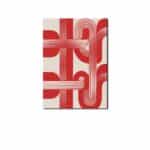 ベージュ背景にレッドラインで構成された北欧ミニマル 抽象アート作品。