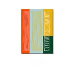 カラーストライプと手描きラインで構成された北欧ミニマル抽象アート作品。