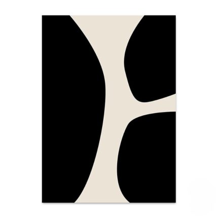 ブラックとベージュの大胆なコントラストで描かれた北欧ミニマル 抽象アート作品。