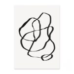 余白を活かしブラックラインで描かれた北欧ミニマル 抽象アート作品。