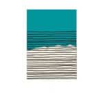 ベージュ背景にブラックラインで描かれた、北欧ミニマル 抽象アートのターコイズブルーデザイン。