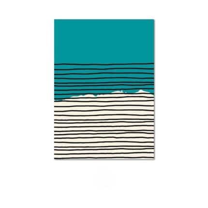 ベージュ背景にブラックラインで描かれた、北欧ミニマル 抽象アートのターコイズブルーデザイン。