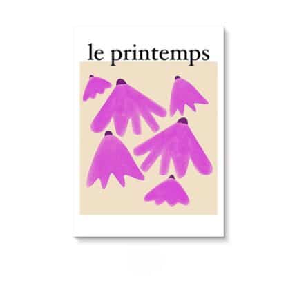 パープルの花のフォルムを抽象的に描いた北欧ミニマル 抽象アート。