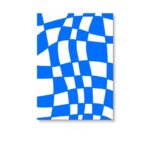 ブルーとホワイトのチェックパターンを抽象的に描いた北欧ミニマル 抽象アート。