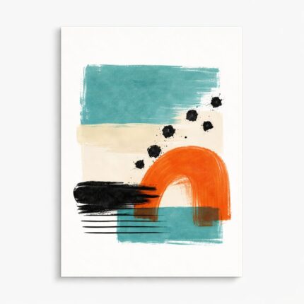 ホワイト背景に配置された、アーチフォルムとカラーブロックの北欧ミニマル抽象アート。