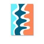 ブルーとオレンジの有機ラインで構成された北欧ミニマル 抽象アート作品。