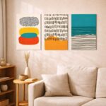 北欧ミニマルな空間に、カラーブロック抽象アートを組み合わせて飾ったコーディネート例。