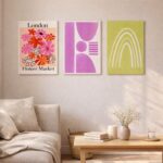 北欧ミニマルな空間に、ジオメトリック構成の北欧ミニマル 抽象アートを組み合わせたコーディネート例。