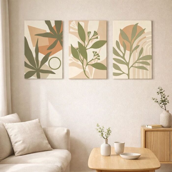北欧ミニマル 抽象アート｜オリーブリーフと幾何フォルム