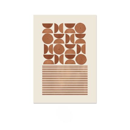 半円と円形を組み合わせた北欧ミニマルな抽象ジオメトリックアートのキャンバスポスター。