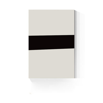 ベージュ背景にブラックの水平ラインで構成された北欧ミニマル抽象アート作品。