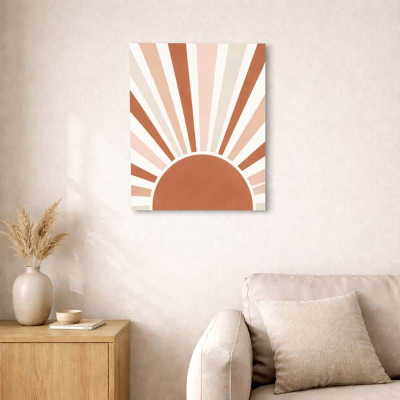 nordic-minimal-abstract-sunburst-art-10029-scene 北欧ミニマルなリビングに飾られた抽象サンバーストアート