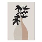 フラワーベースとリーフをシルエットで描いた北欧ミニマルなボタニカルアートのキャンバスポスター。