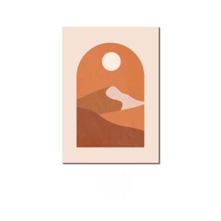 サンセットカラーとアーチ形構図で表現された北欧ミニマルボタニカルアートの単体イメージ。