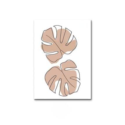 2枚のリーフをラインで描いた北欧ミニマルボタニカルアートの単体イメージ