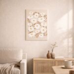 北欧ミニマルなリビングに飾られたデイジーフラワーアート