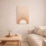 放射線で構成された北欧ミニマル抽象アートのディテール。規則的で繊細なライン表現。