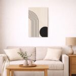 北欧ミニマルなリビングに飾ったアーチモチーフの抽象アート