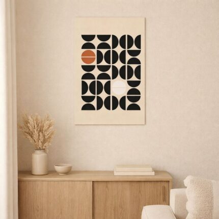 北欧ミニマルなリビングに飾った幾何学抽象アート