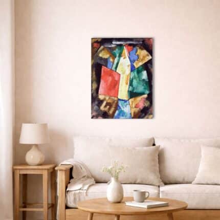 抽象名画キャンバスを飾った北欧モダンリビング空間（A3サイズ）