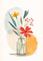 水彩タッチで描かれた北欧ミニマル 抽象 キャンバスアート。