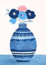 北欧ミニマル 抽象 キャンバスアートのブルーパターンベースとフラワーデザイン