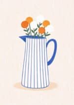 北欧ミニマル 抽象 キャンバスアート｜ブルーストライプピッチャー × フラワーデザイン - 画像 (2)