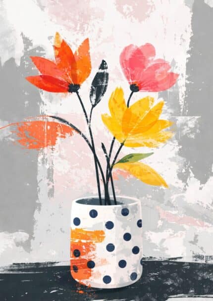 北欧ミニマル 抽象 キャンバスアートのドットベースとカラーフラワーデザイン。