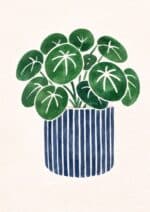 北欧ミニマル 抽象 キャンバスアート｜グリーンリーフ × ブルーストライプポット - 画像 (2)