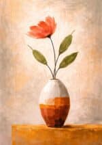 北欧ミニマル 抽象 キャンバスアートのオレンジフラワーとナチュラルベースデザイン。