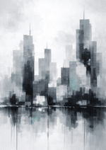 北欧ミニマル 抽象 キャンバスアート｜モノトーン シティスカイライン - 画像 (2)