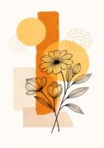 北欧ミニマル 抽象 キャンバスアート｜オレンジフラワー × ジオメトリックデザイン - 画像 (2)