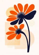 北欧ミニマル 抽象 キャンバスアート｜オレンジ × ネイビー フラワーデザイン - 画像 (2)