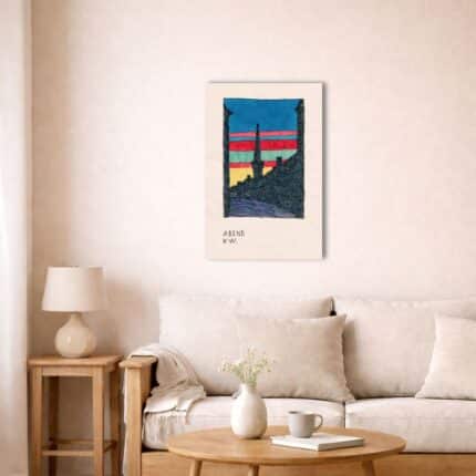 ベージュ壁のリビングに飾られた「Abend」Karl Wiener キャンバスアート（A3相当）。