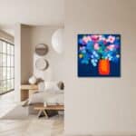 玄関にやさしい彩りを添えるブルーフラワーベース キャンバスアート