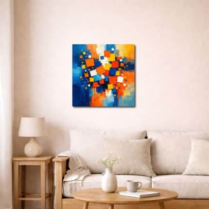 カラーブロック キャンバスアートを飾ったリビング空間