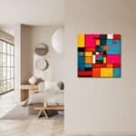 玄関に鮮やかなアクセントを添えるカラーリズム キャンバスアート