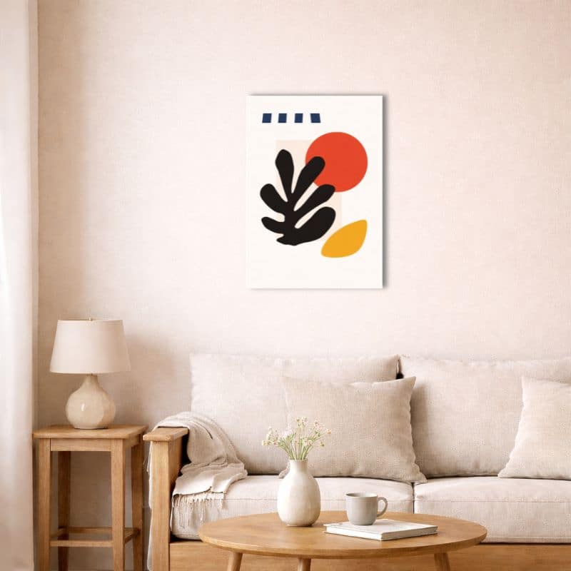 nordic-minimal-abstract-canvas-art-black-botanical-livingroom-10054 北欧インテリア空間に飾られたボタニカル抽象アート