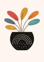 北欧ミニマル 抽象 キャンバスアートのブラックベースとカラフルリーフデザイン。