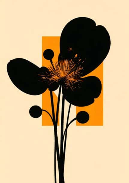 北欧ミニマル ブラックフラワー抽象キャンバスアート