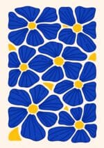 北欧ミニマル ブルーフラワーパターン抽象キャンバスアート